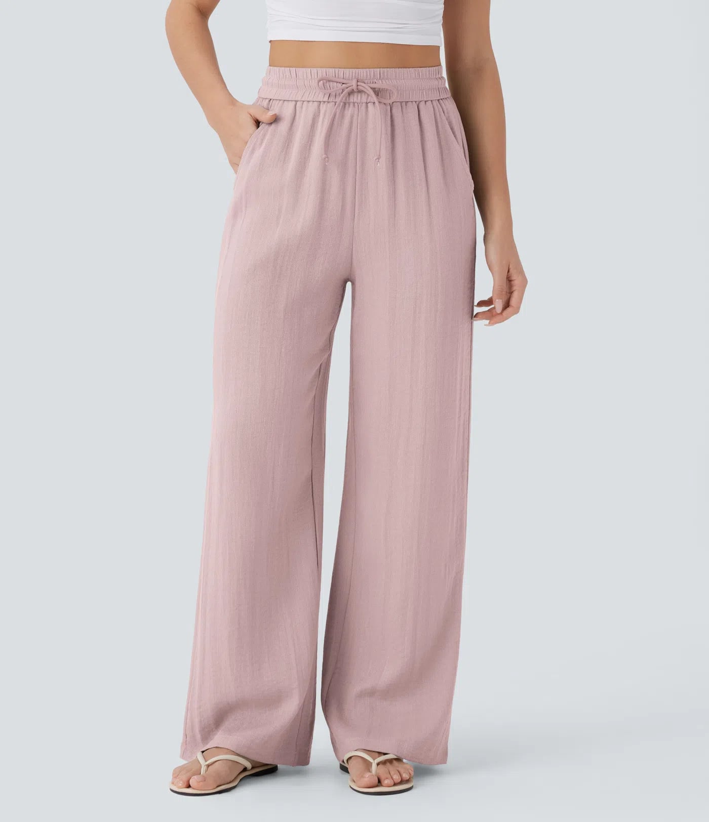 🔥Last Day Only £16.99💛High-Waisted Drawstring Pocket Wide-Leg Casual Linen-Feel Trousers🔥Buy 2 Free Shipping& 10% off