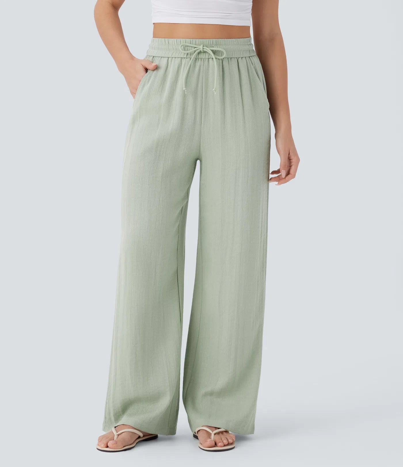 🔥Last Day Only £16.99💛High-Waisted Drawstring Pocket Wide-Leg Casual Linen-Feel Trousers🔥Buy 2 Free Shipping& 10% off