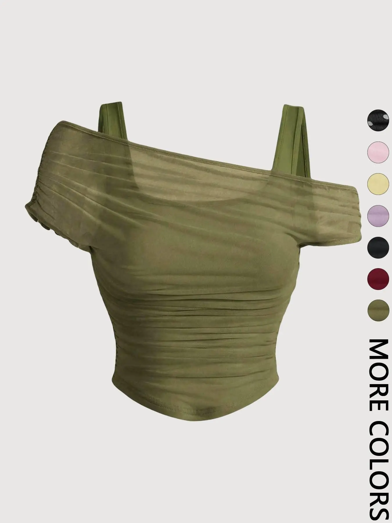 🎉New Arrival💛Women’s Mesh Ruched Top | Asymmetrical Neckline, Cropped for Vacation🔥Buy 2 Free Shipping& 10% off