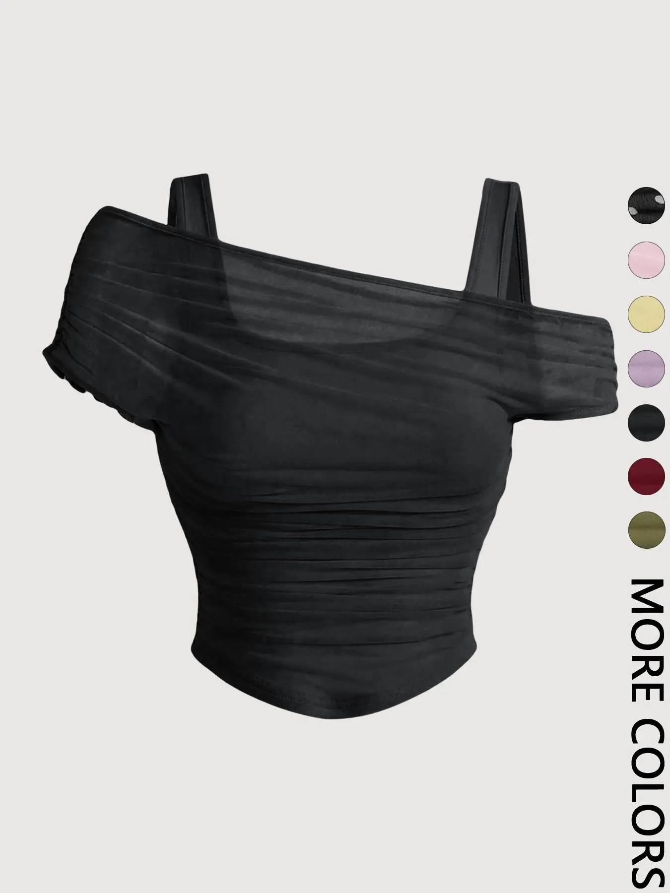 🎉New Arrival💛Women’s Mesh Ruched Top | Asymmetrical Neckline, Cropped for Vacation🔥Buy 2 Free Shipping& 10% off