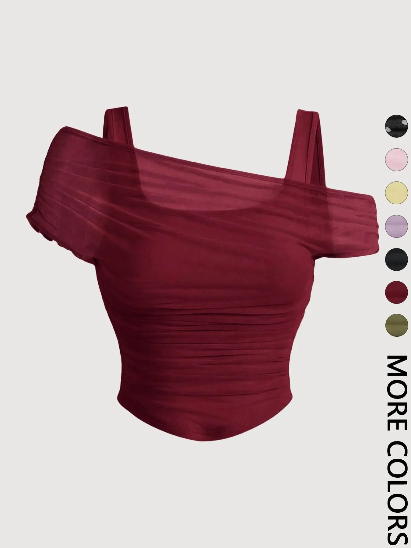 🎉New Arrival💛Women’s Mesh Ruched Top | Asymmetrical Neckline, Cropped for Vacation🔥Buy 2 Free Shipping& 10% off