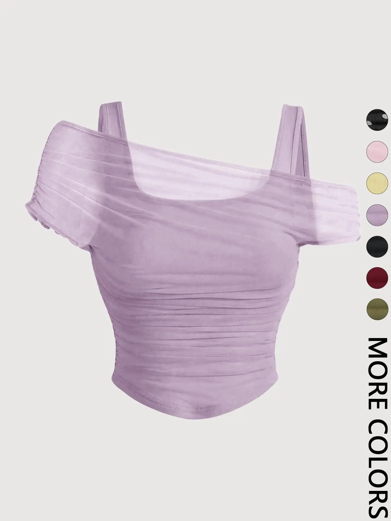 🎉New Arrival💛Women’s Mesh Ruched Top | Asymmetrical Neckline, Cropped for Vacation🔥Buy 2 Free Shipping& 10% off