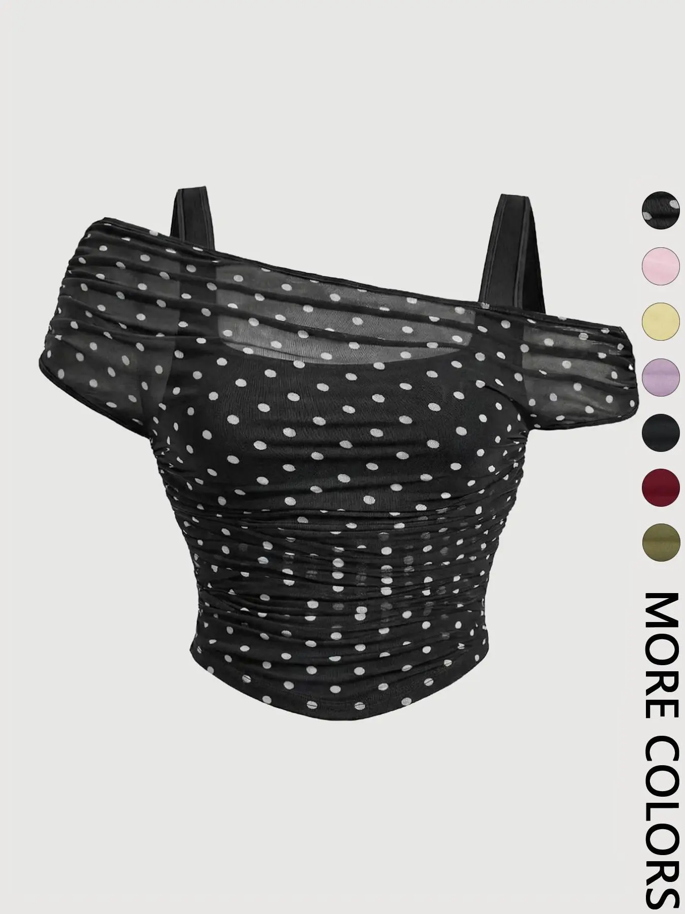 🎉New Arrival💛Women’s Mesh Ruched Top | Asymmetrical Neckline, Cropped for Vacation🔥Buy 2 Free Shipping& 10% off