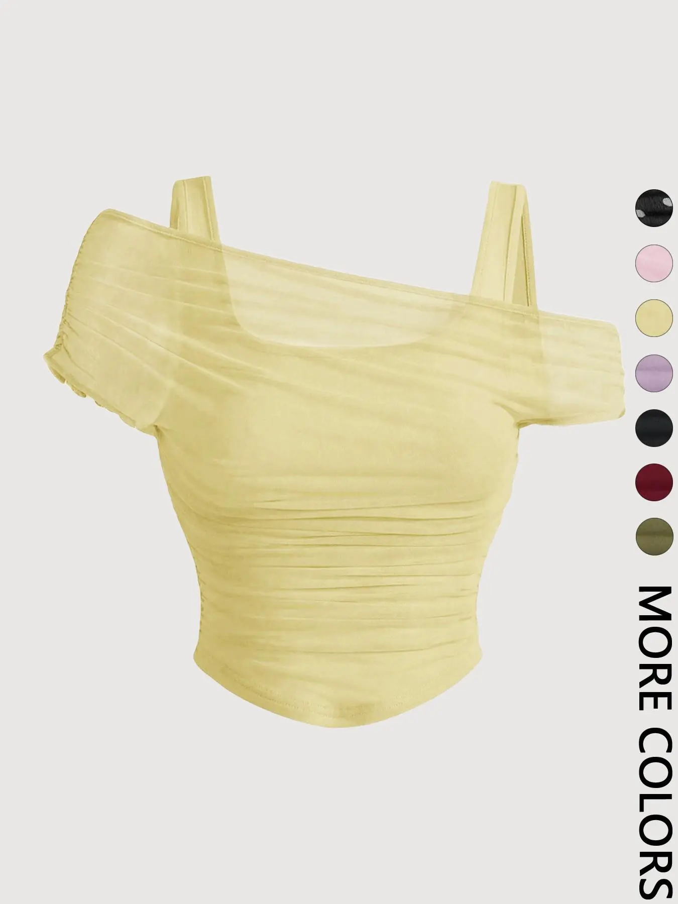 🎉New Arrival💛Women’s Mesh Ruched Top | Asymmetrical Neckline, Cropped for Vacation🔥Buy 2 Free Shipping& 10% off