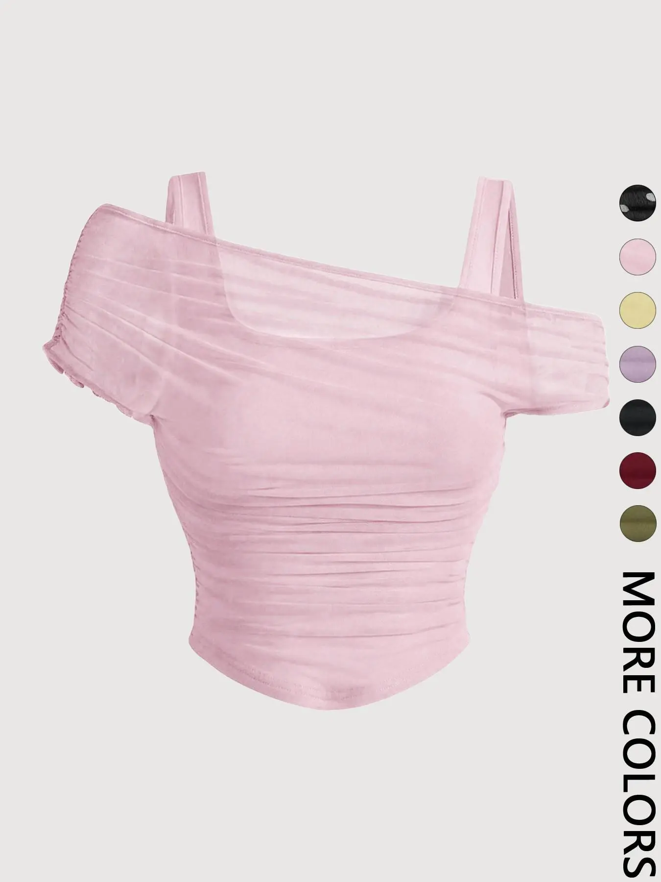 🎉New Arrival💛Women’s Mesh Ruched Top | Asymmetrical Neckline, Cropped for Vacation🔥Buy 2 Free Shipping& 10% off