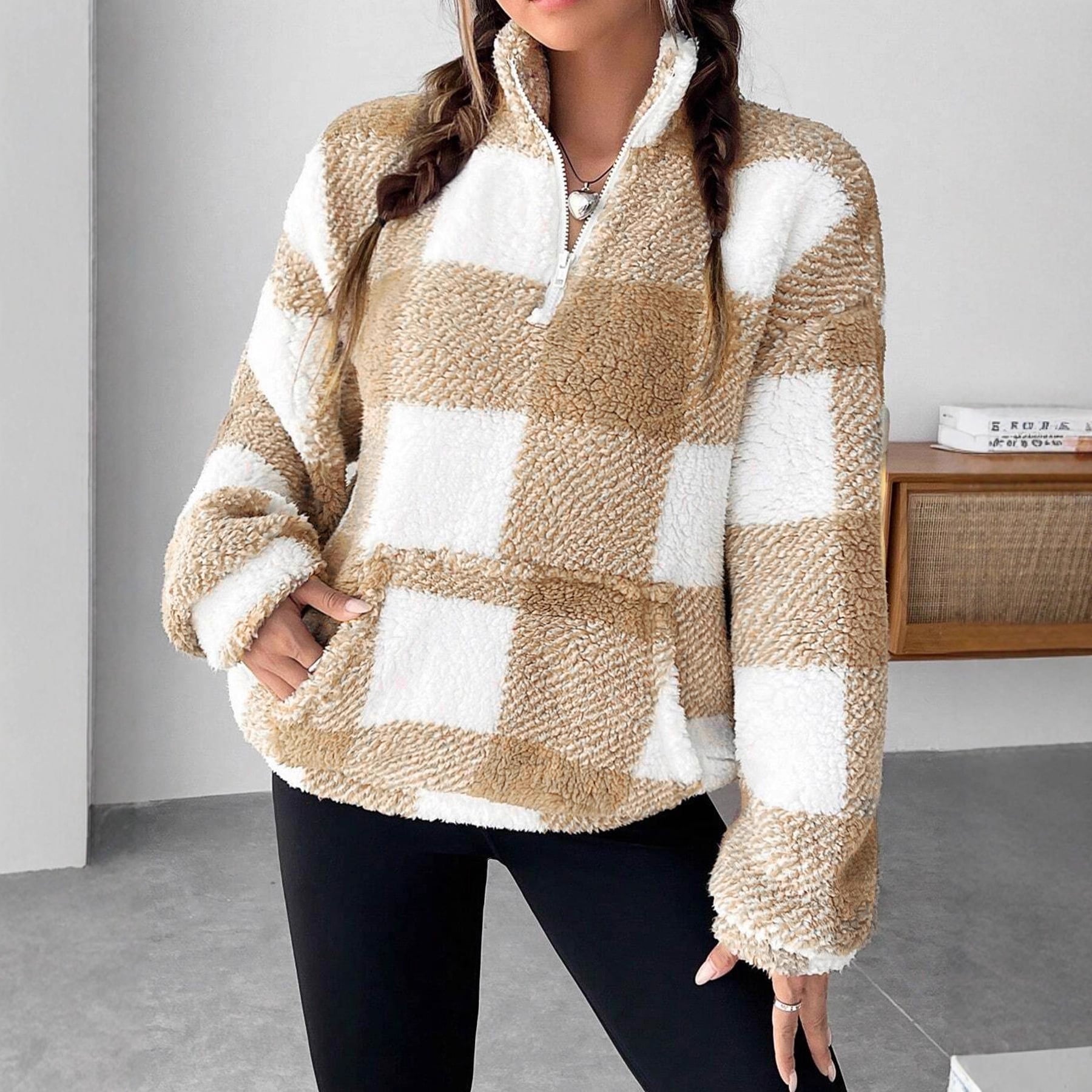 🎉New Arrival💛Women's Plaid Fleece Pullover | Half Zip Drop Shoulder Sweatshirt🔥Buy 2 Free Shipping& 10% off