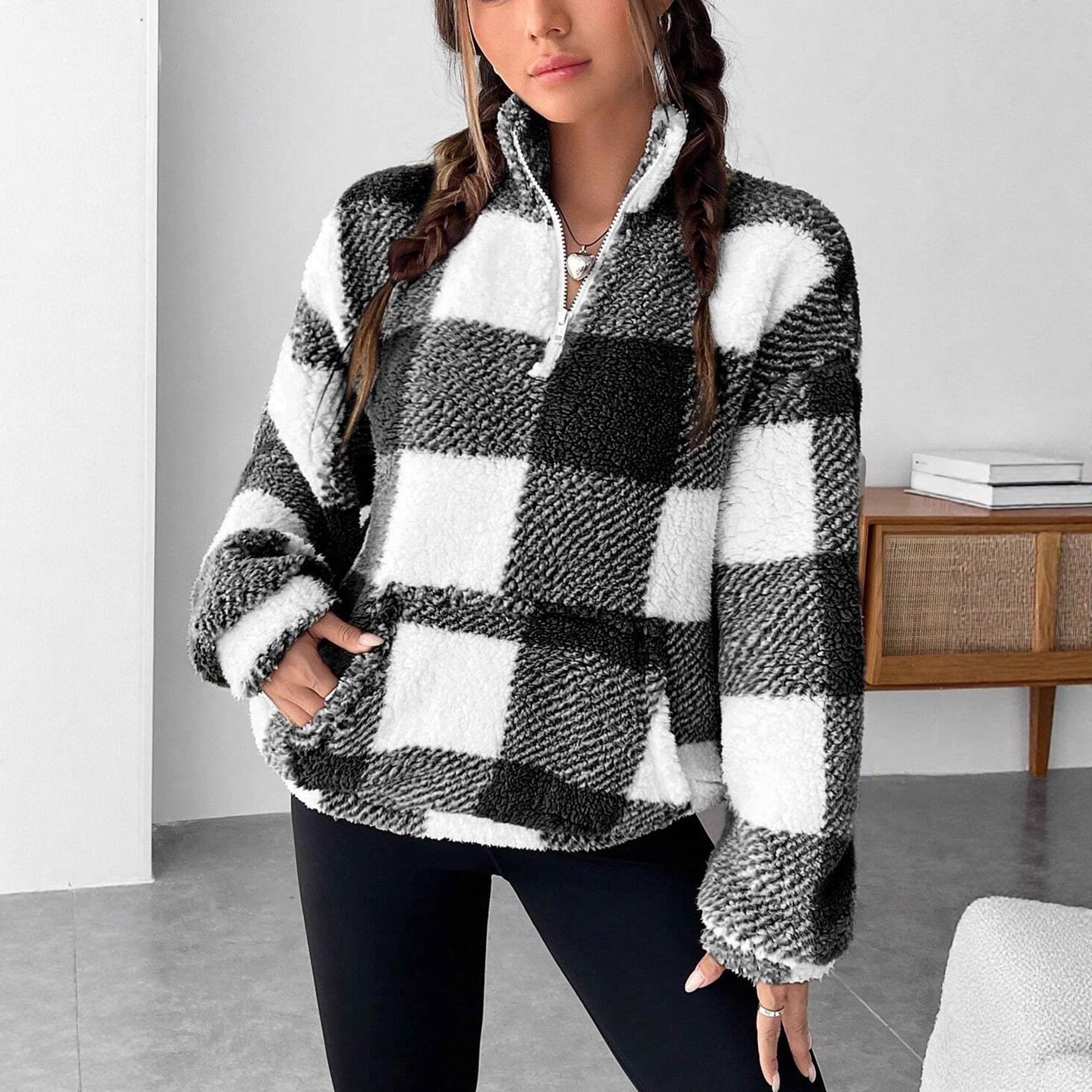 🎉New Arrival💛Women's Plaid Fleece Pullover | Half Zip Drop Shoulder Sweatshirt🔥Buy 2 Free Shipping& 10% off