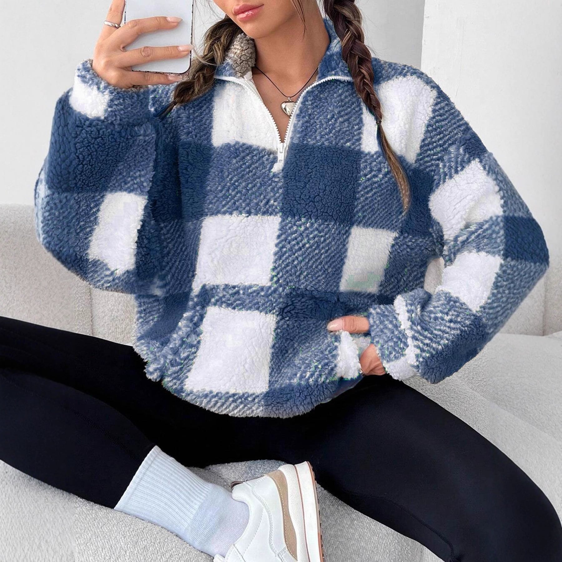 🎉New Arrival💛Women's Plaid Fleece Pullover | Half Zip Drop Shoulder Sweatshirt🔥Buy 2 Free Shipping& 10% off