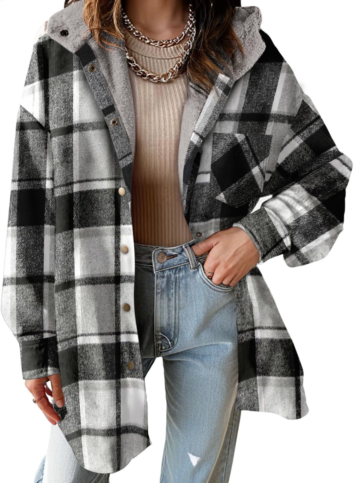 🎉New Arrival💛Winter Plaid Shacket for Women | Heavy Weight Hooded Flannel Coat🔥Buy 2 Free Shipping& 10% off