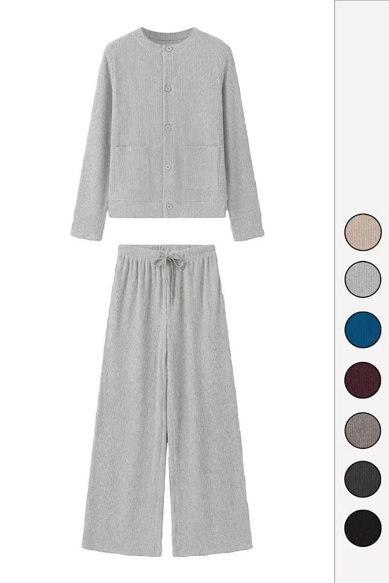 🎉New Arrival💛The Knit Sweater & Wide Leg Pants Set | Fitted Top, High Waist, Pockets🔥Buy 2 Free Shipping& 10% off