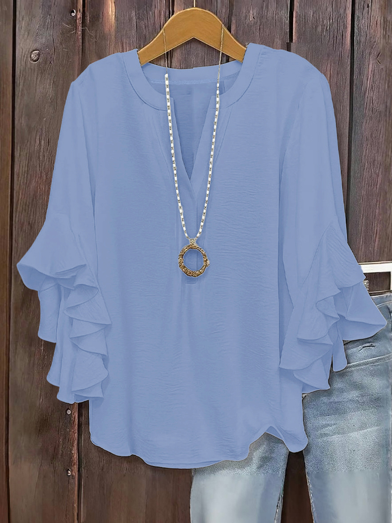 🍃 Plus Size Women's Floral V-Neck Blouse | Flowy Ruffled Sleeve Top for Arm & Tummy Flattering | Lightweight Casual Summer Shirt ☀️