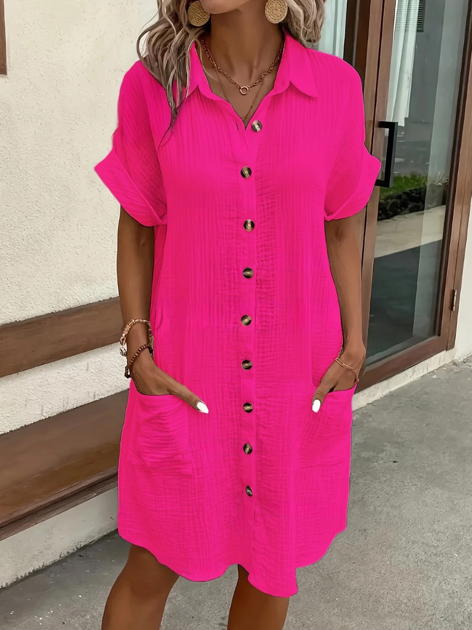 Women‘s Button-Down Midi Dress | Casual Cover-Up, Relaxed Fit, Side Pockets🔥Buy 2 Free Shipping
