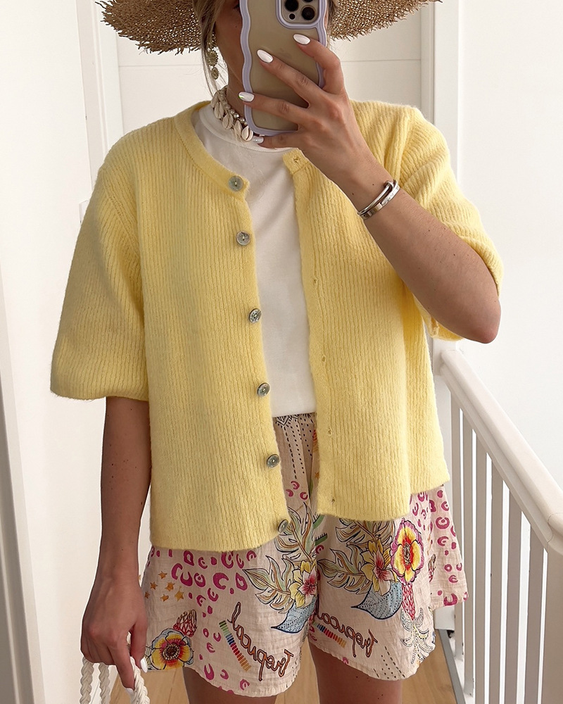 🎉New Arrival💛Women‘s Soft Cardigan | Short Sleeve, Crew Neck, Ribbed Texture🔥Buy 2 Free Shipping& 10% off
