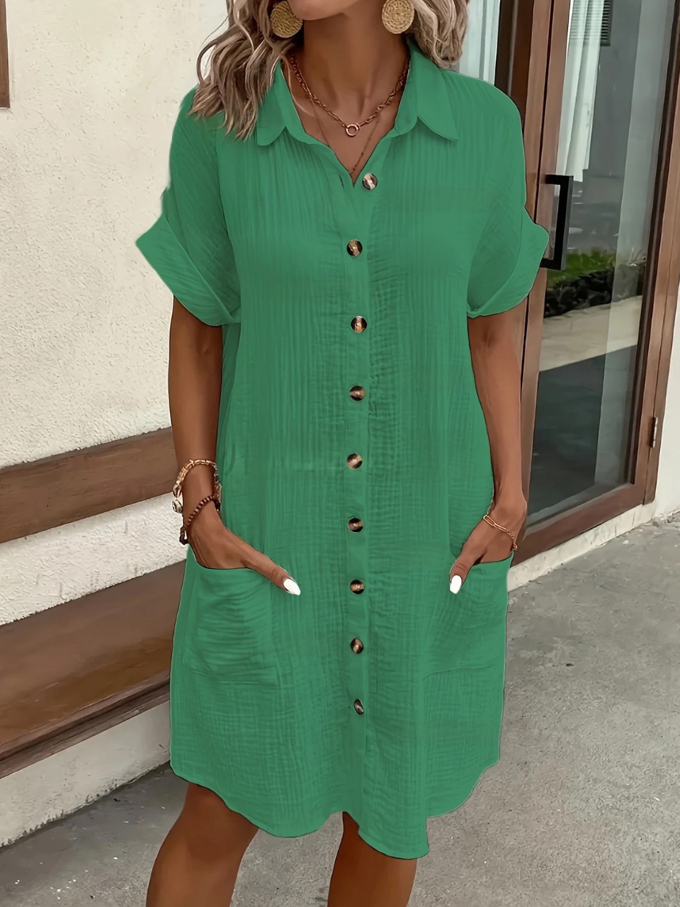 Women‘s Button-Down Midi Dress | Casual Cover-Up, Relaxed Fit, Side Pockets🔥Buy 2 Free Shipping
