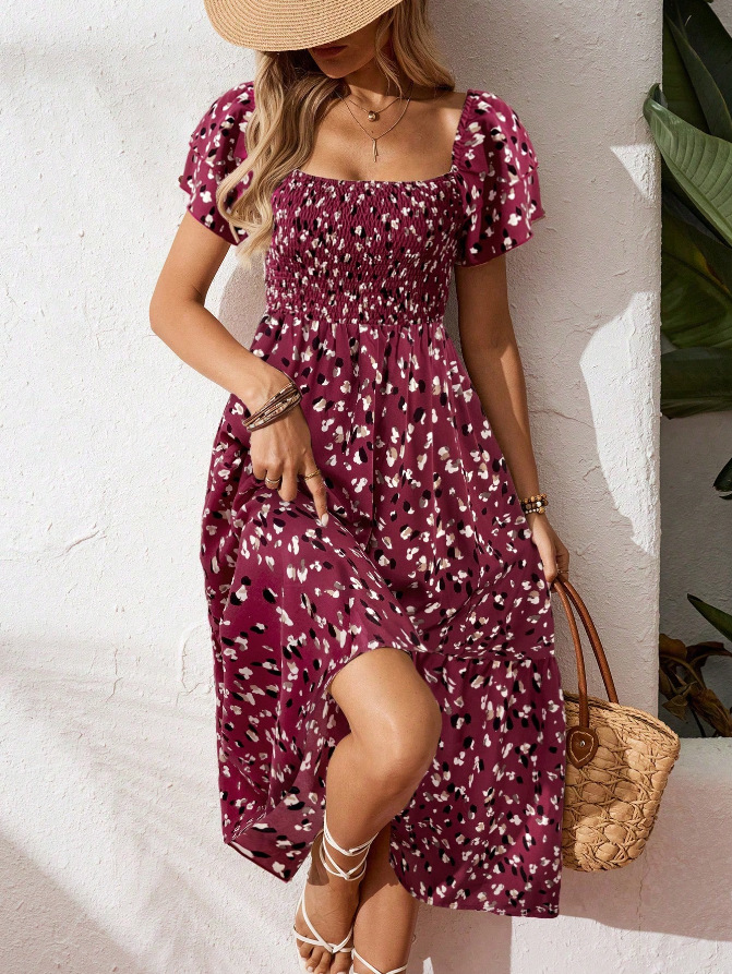 🎉New Arrival💛The Boho Print Maxi Dress | Ruffled & Gathered for Summer🔥Buy 2 Free Shipping& 10% off