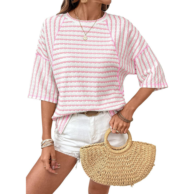 👕Last Day Special Price £15.99!!✨Women's Striped Relaxed Fit T-Shirt🔥Effortlessly Chic, Ultra-Comfortable & Wardrobe-Ready for Every Casual Moment!