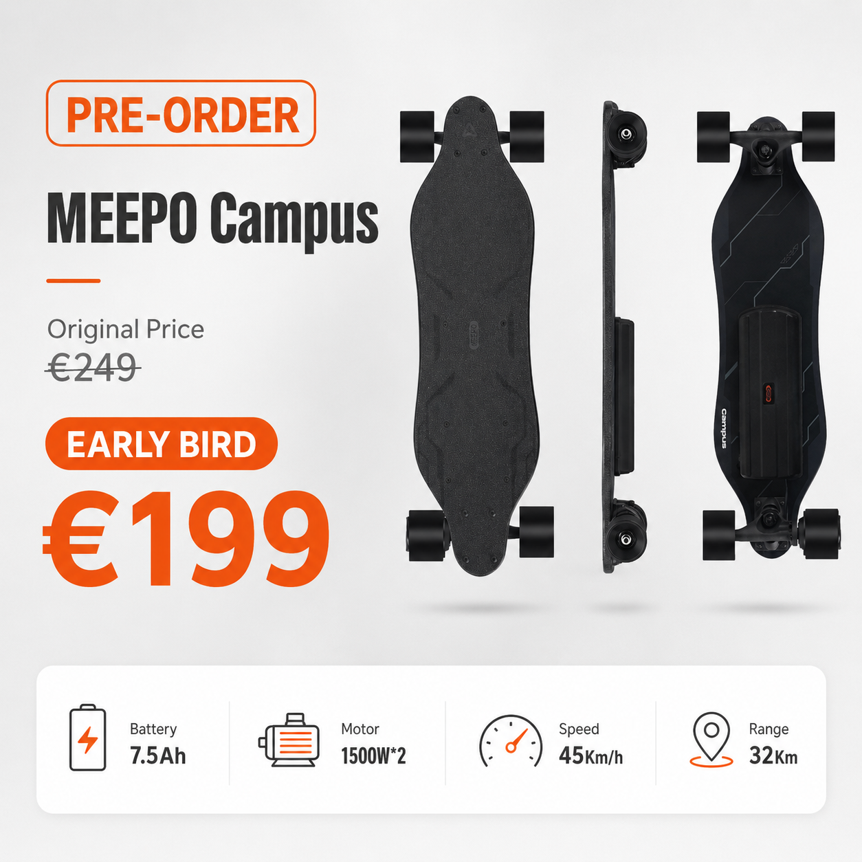 MEEPO Campus Electric Skateboard for ages 8-16 Pre Order