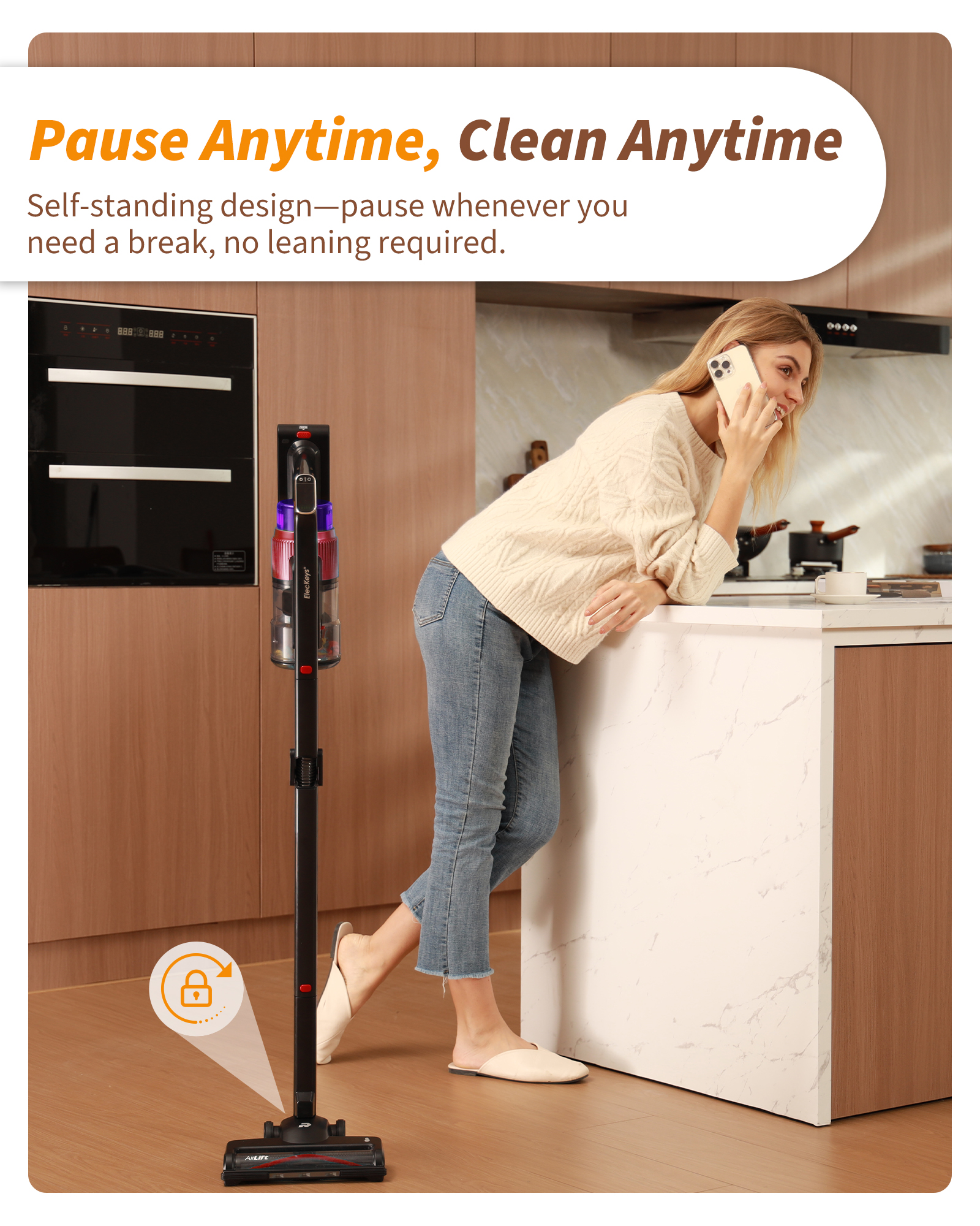 ElecKeys K30 650W Cordless Vacuum Cleaner,55KPa Lightweight Vacuum Cleaners withCharging Dock