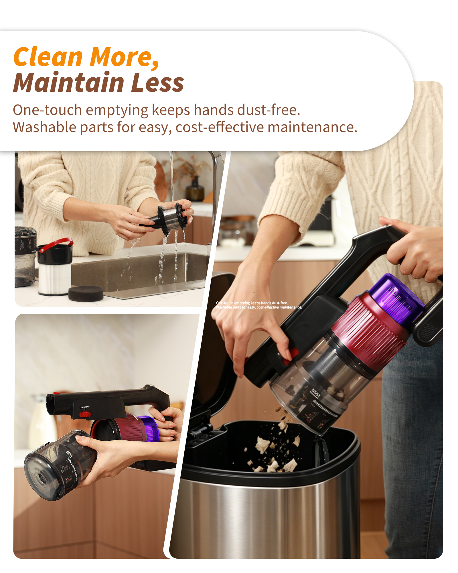 ElecKeys K30 650W Cordless Vacuum Cleaner,55KPa Lightweight Vacuum Cleaners withCharging Dock