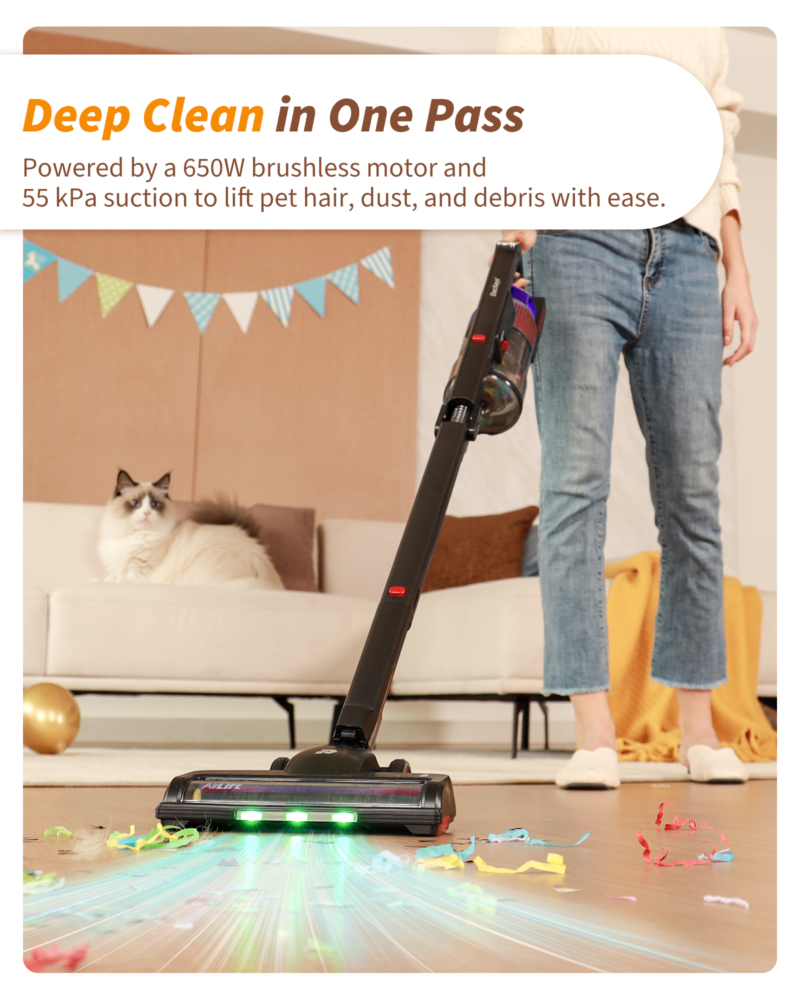 ElecKeys K30 650W Cordless Vacuum Cleaner,55KPa Lightweight Vacuum Cleaners withCharging Dock