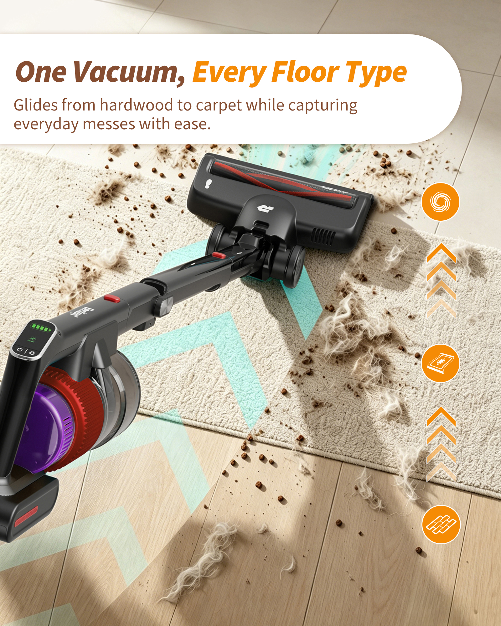 ElecKeys K30 650W Cordless Vacuum Cleaner,55KPa Lightweight Vacuum Cleaners withCharging Dock