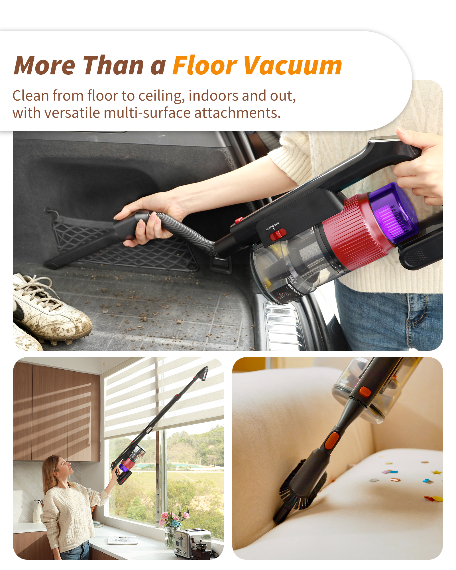 ElecKeys K30 650W Cordless Vacuum Cleaner,55KPa Lightweight Vacuum Cleaners withCharging Dock