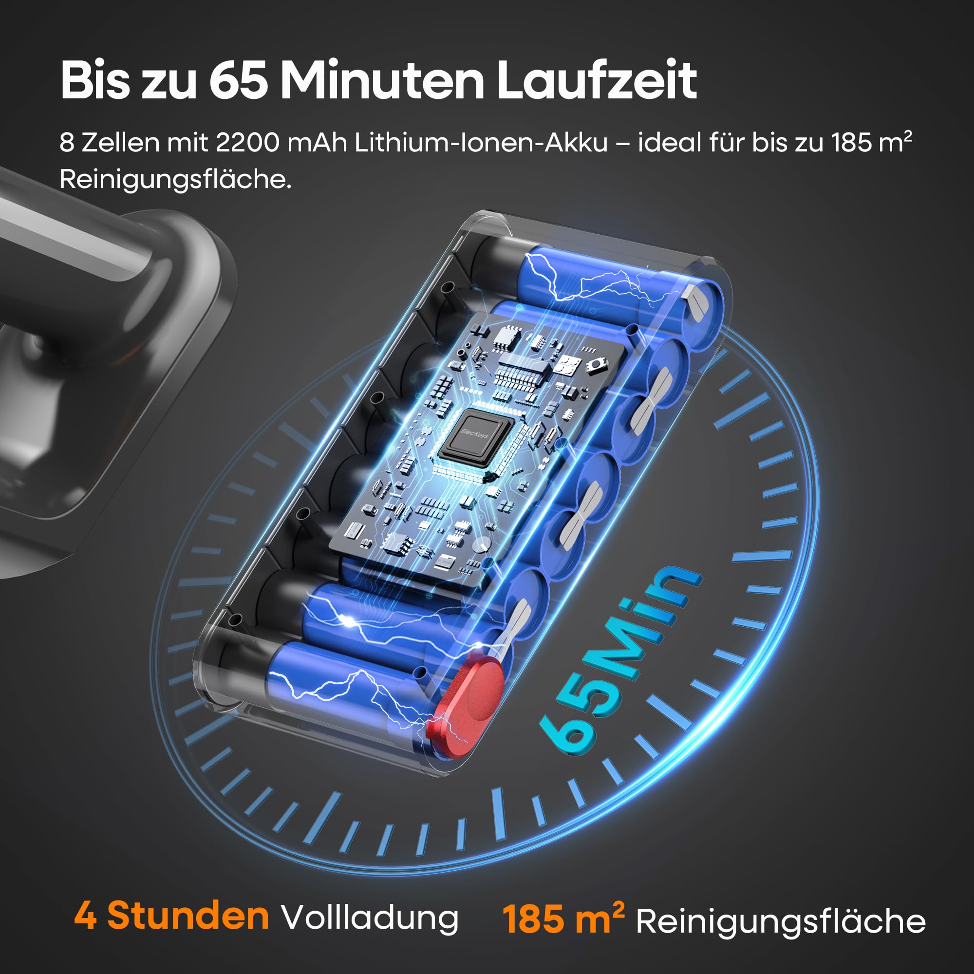 ElecKeys Cordless Vacuum Cleaner, 600W 50KPA 70Mins Self-Standing Vacuum Cleaners for Home, K10