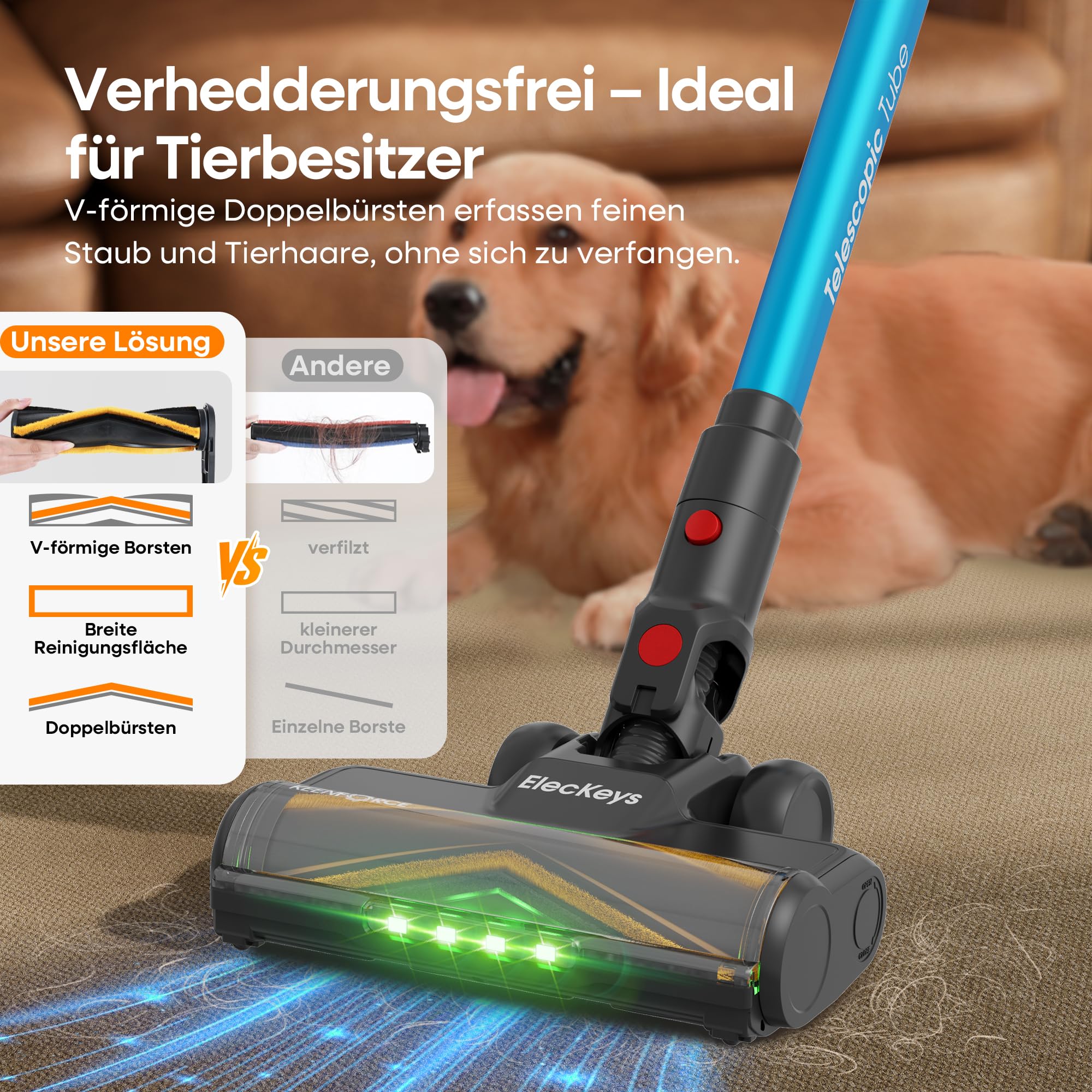 ElecKeys Cordless Vacuum Cleaner, 600W 50KPA 70Mins Self-Standing Vacuum Cleaners for Home, K10