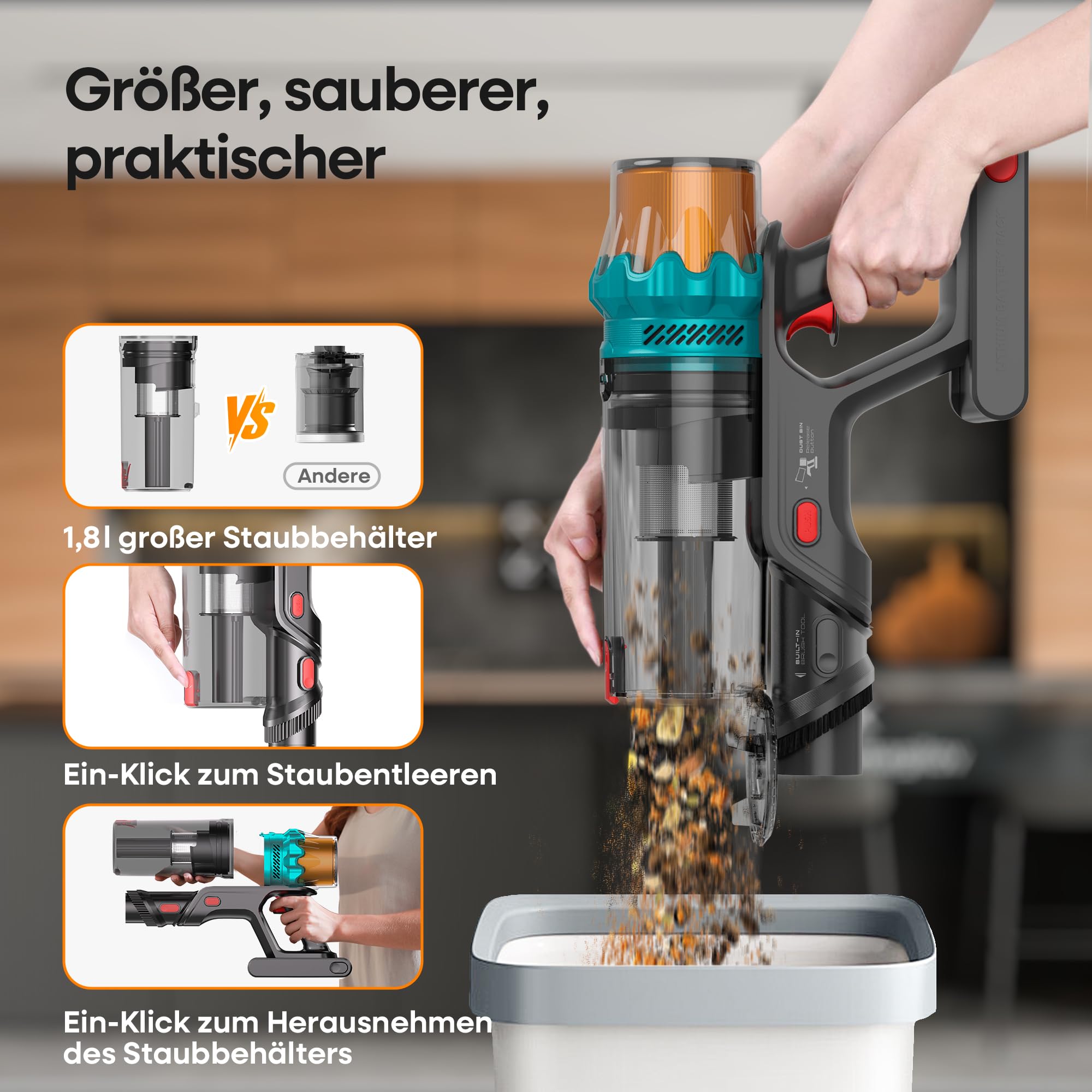 ElecKeys Cordless Vacuum Cleaner, 600W 50KPA 70Mins Self-Standing Vacuum Cleaners for Home, K10