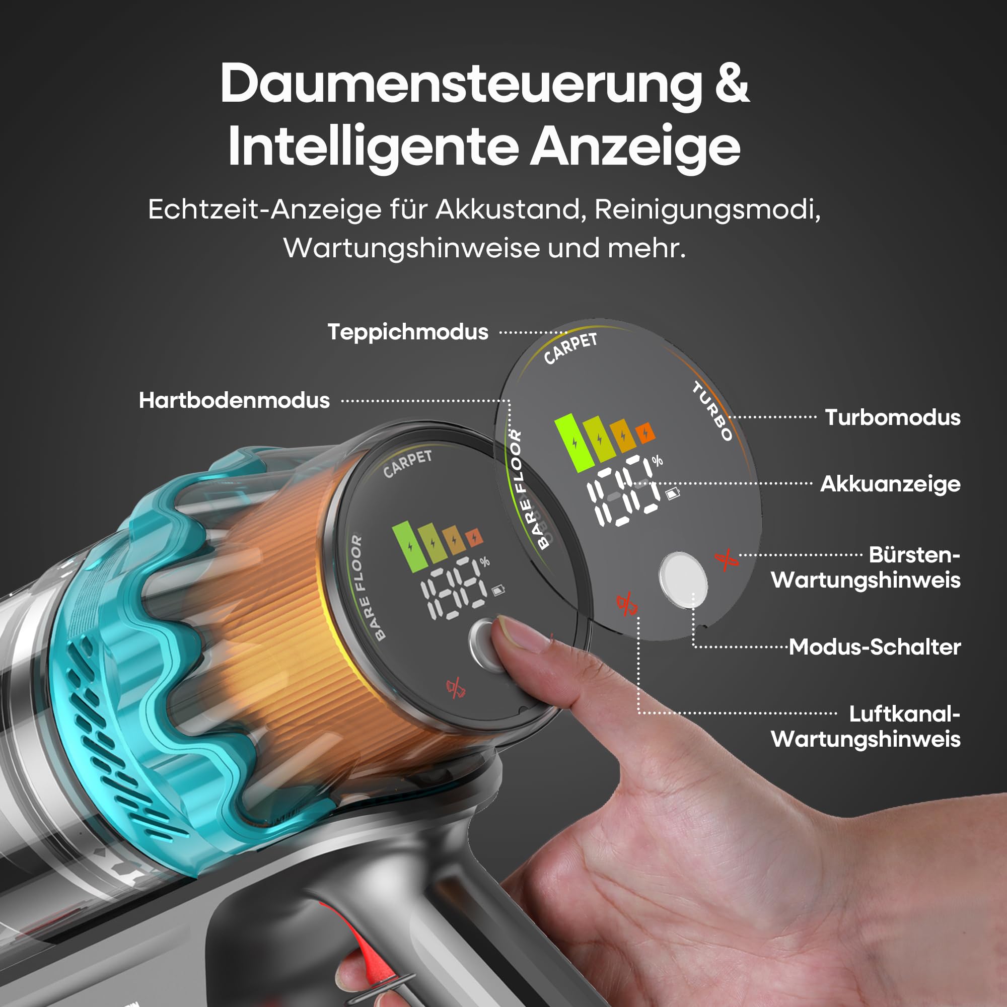 ElecKeys Cordless Vacuum Cleaner, 600W 50KPA 70Mins Self-Standing Vacuum Cleaners for Home, K10