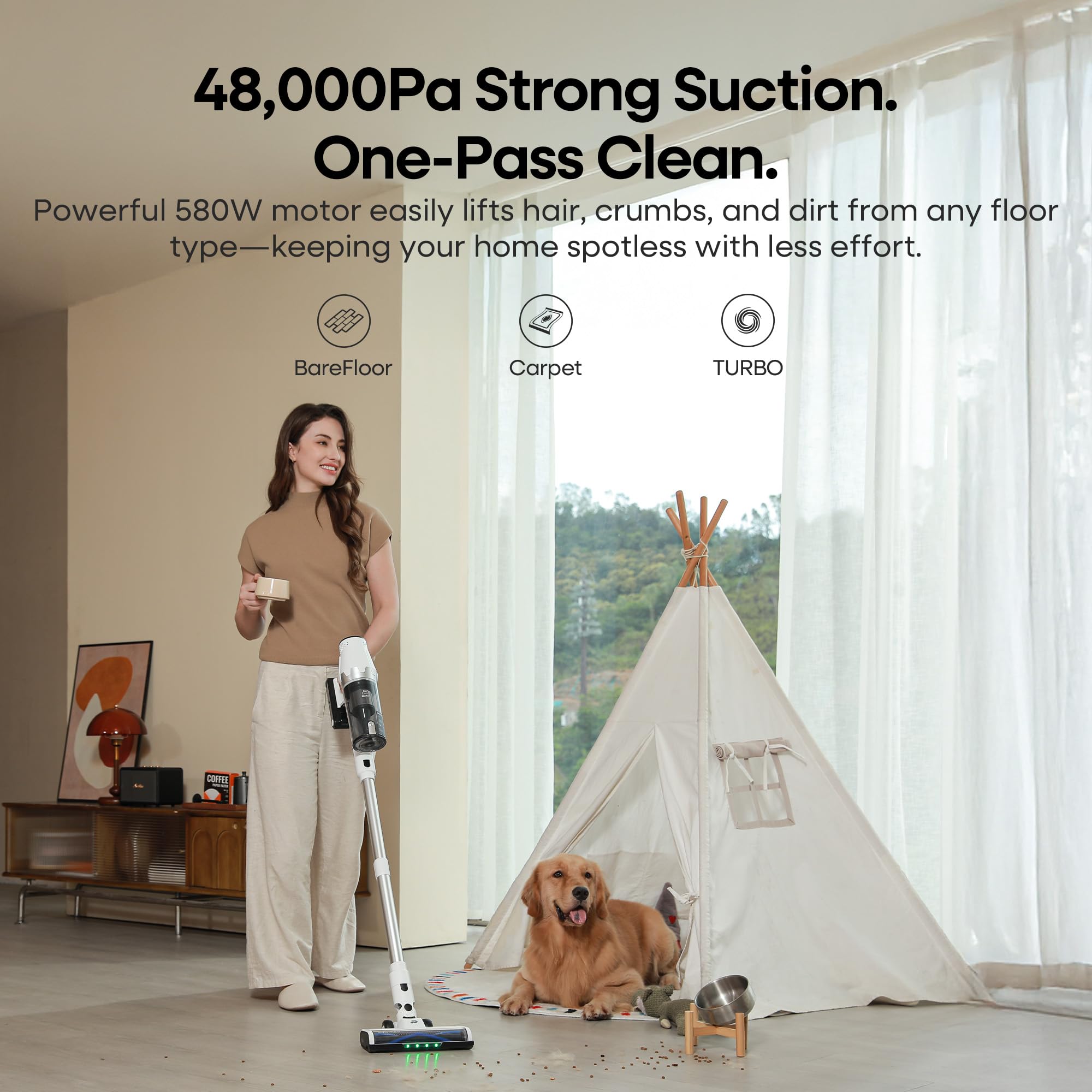 ElecKeys Cordless Vacuum Cleaner, 580W 48KPA 65Mins Vacuum Cleaners for Home,K20