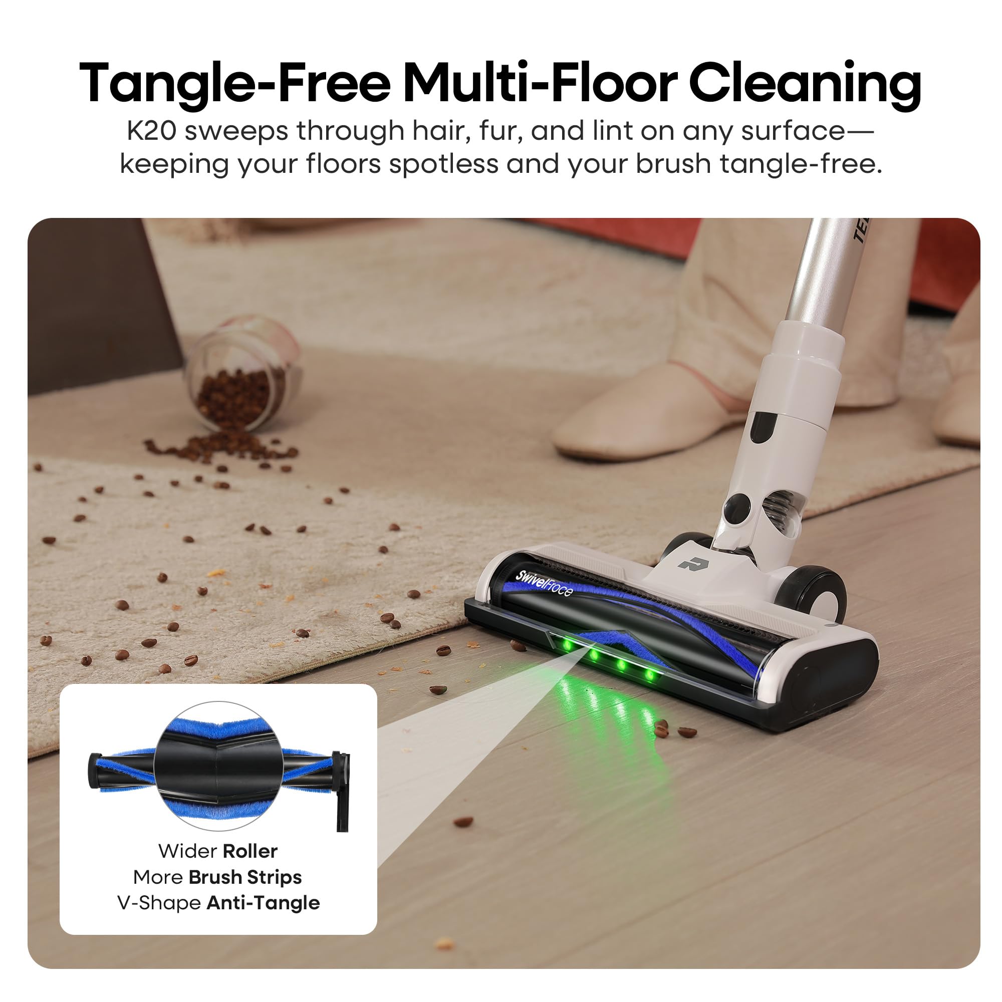 ElecKeys Cordless Vacuum Cleaner, 580W 48KPA 65Mins Vacuum Cleaners for Home,K20