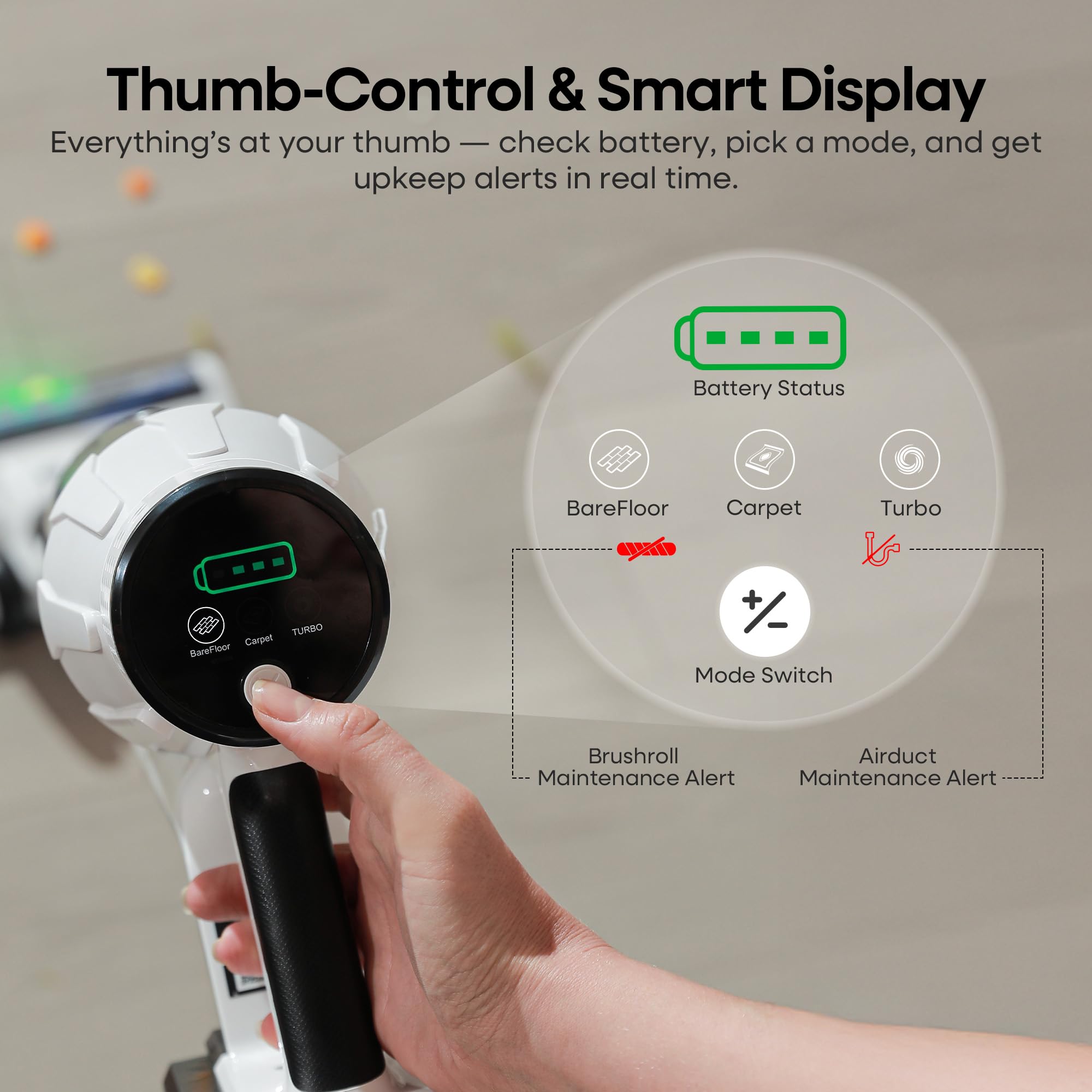 ElecKeys Cordless Vacuum Cleaner, 580W 48KPA 65Mins Vacuum Cleaners for Home,K20