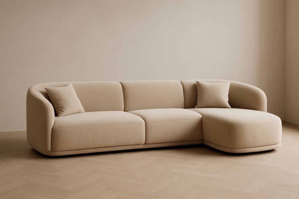 Canapé d'angle en tissu beige avec méridienne