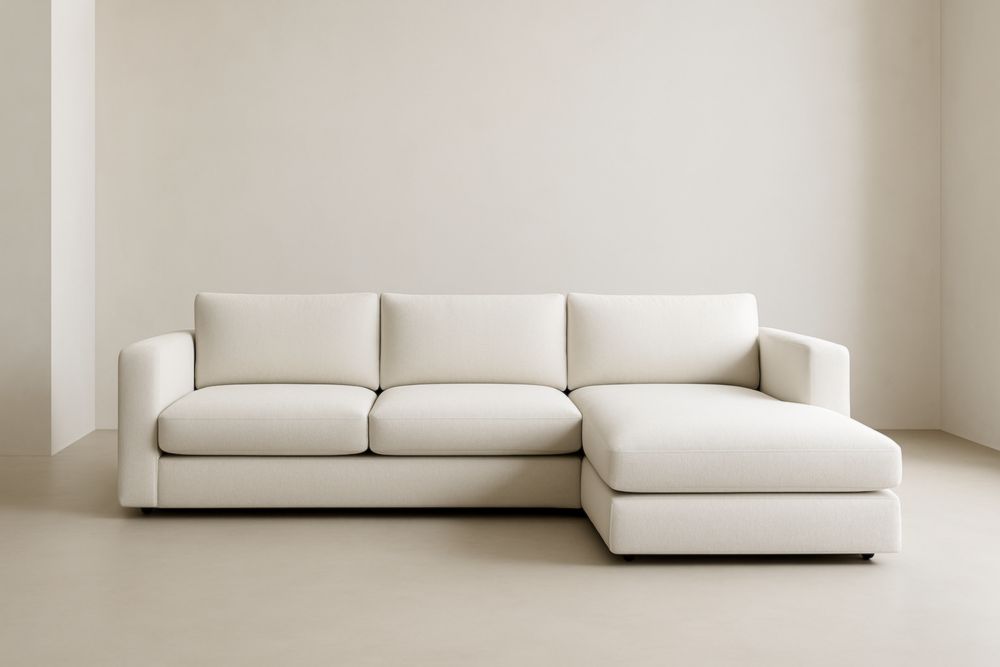 Canapé d'angle tissu beige avec méridienne