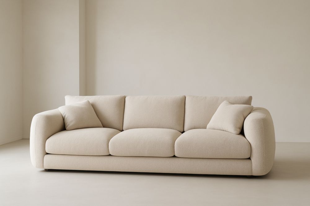 Canapé 3 places tissu polyester beige cadre en bois massif