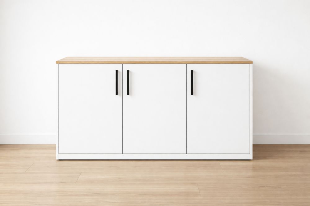 Buffet Blanc avec Plateau en Chêne Trois Portes