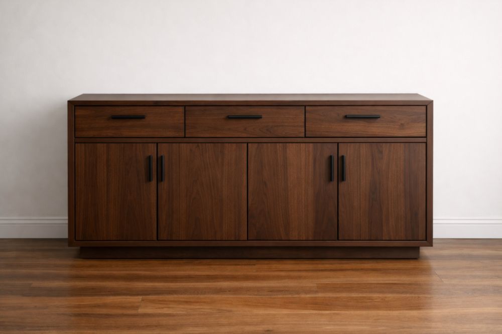 Buffet en bois de noyer avec 3 tiroirs et 4 portes