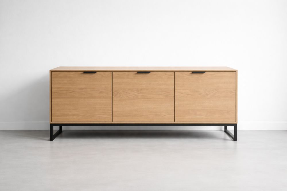 Buffet en bois chêne avec structure en acier noir 165x45x75 cm(L×l×H)