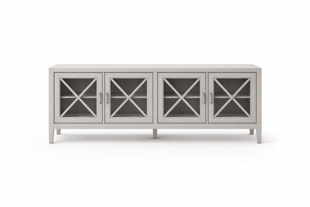 Buffet en bois MDF avec portes en verre trempé gris 180x40x75 cm(L×l×H)
