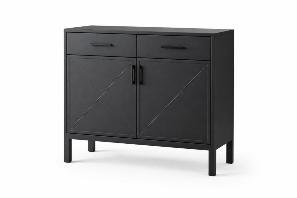 Buffet en acier noir avec deux portes et deux tiroirs 80x35x85 cm(L×l×H)