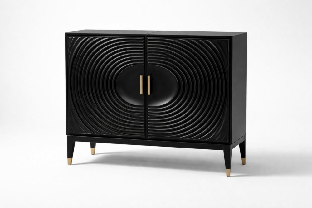 Buffet MDF noir avec relief circulaire
