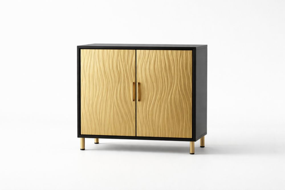 Buffet en Bois MDF à Deux Portes Noir et Chêne