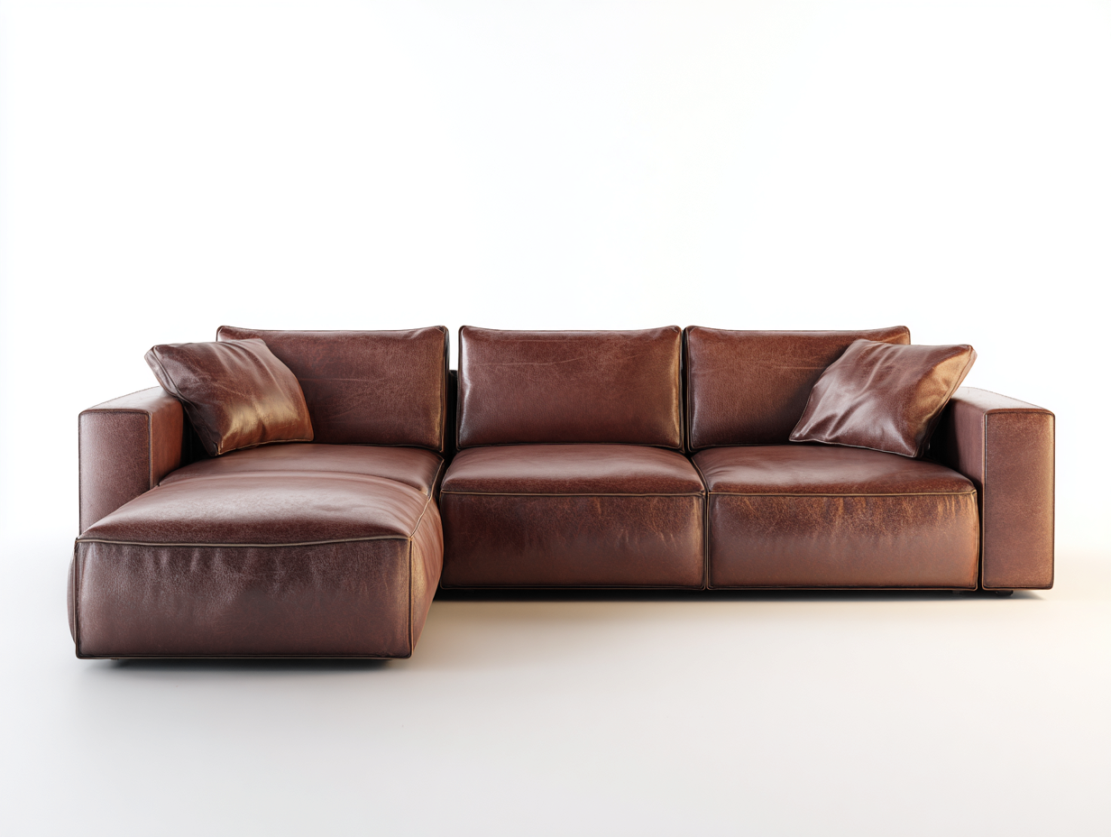 Canapé d’angle en cuir brun – style moderne-Nestuploft