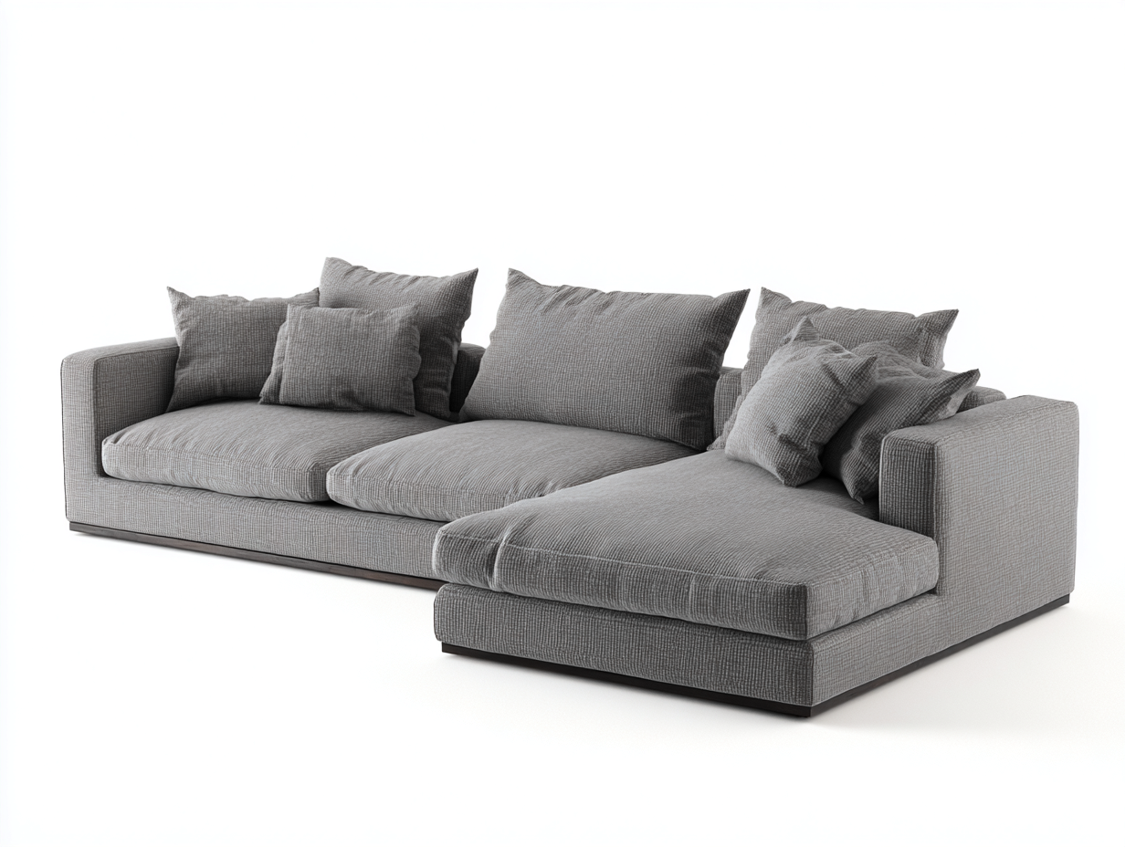 Canapé d’angle en tissu gris avec méridienne – style moderne-Nestuploft