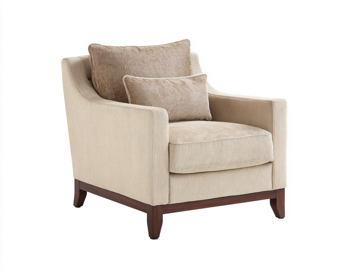 Fauteuil en tissu beige avec accoudoirs larges – style moderne-Nestuploft