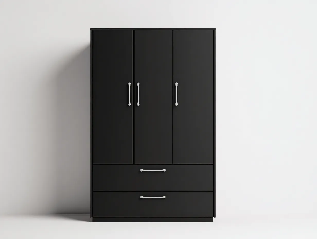 Armoire 3 portes 150x58x205 cm Noir Style contemporain-Roomgetbase