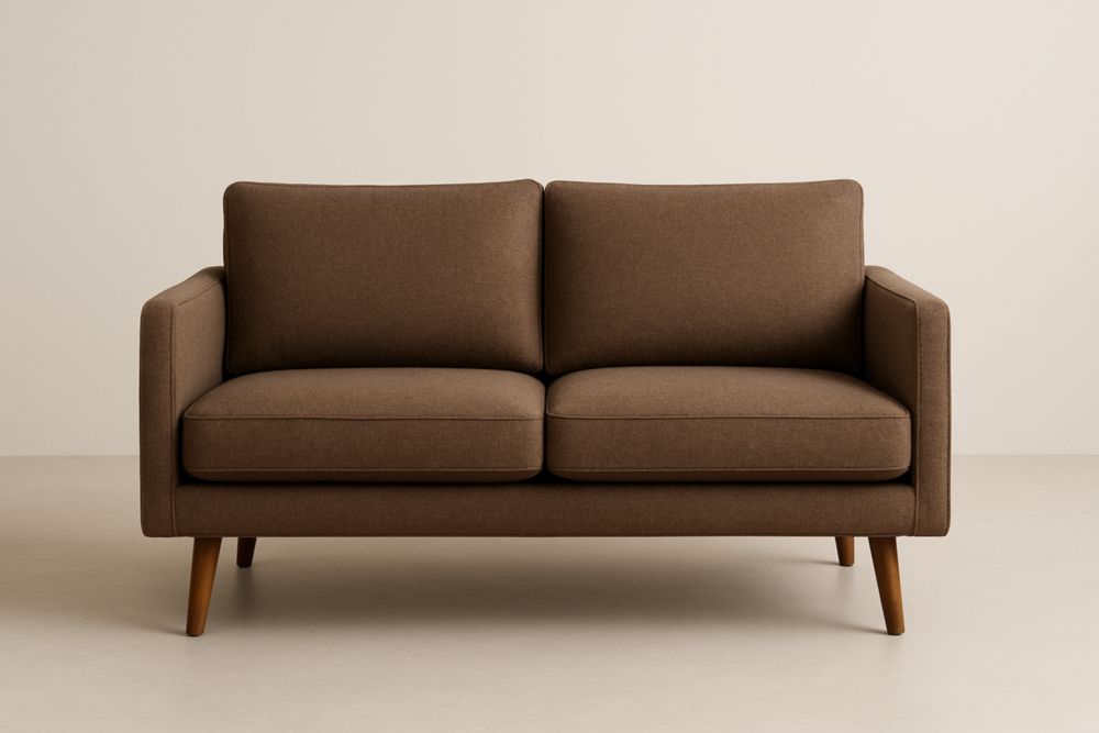 Canapé 2 places en tissu polyester marron, longueur 140 cm