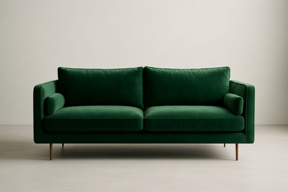 Canapé 2 places en velours vert avec pieds en acier