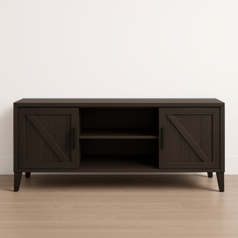 Meuble TV en bois brun avec portes battantes, dimensions 120 × 40 × 50 cm